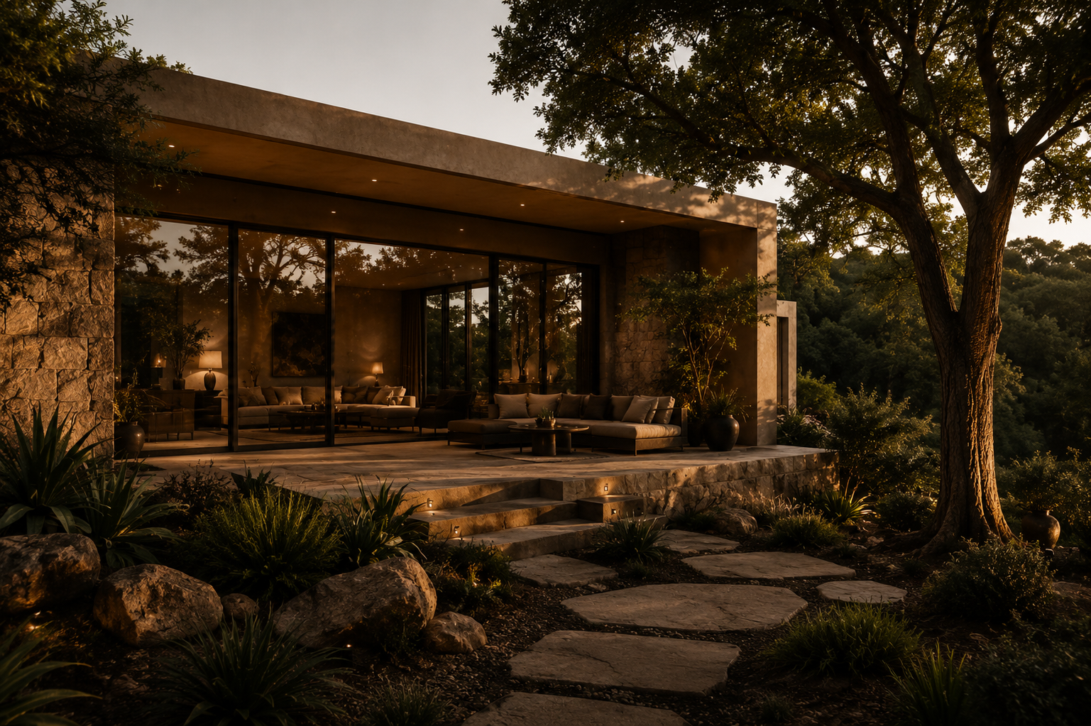 The Sanctuary residence at twilight